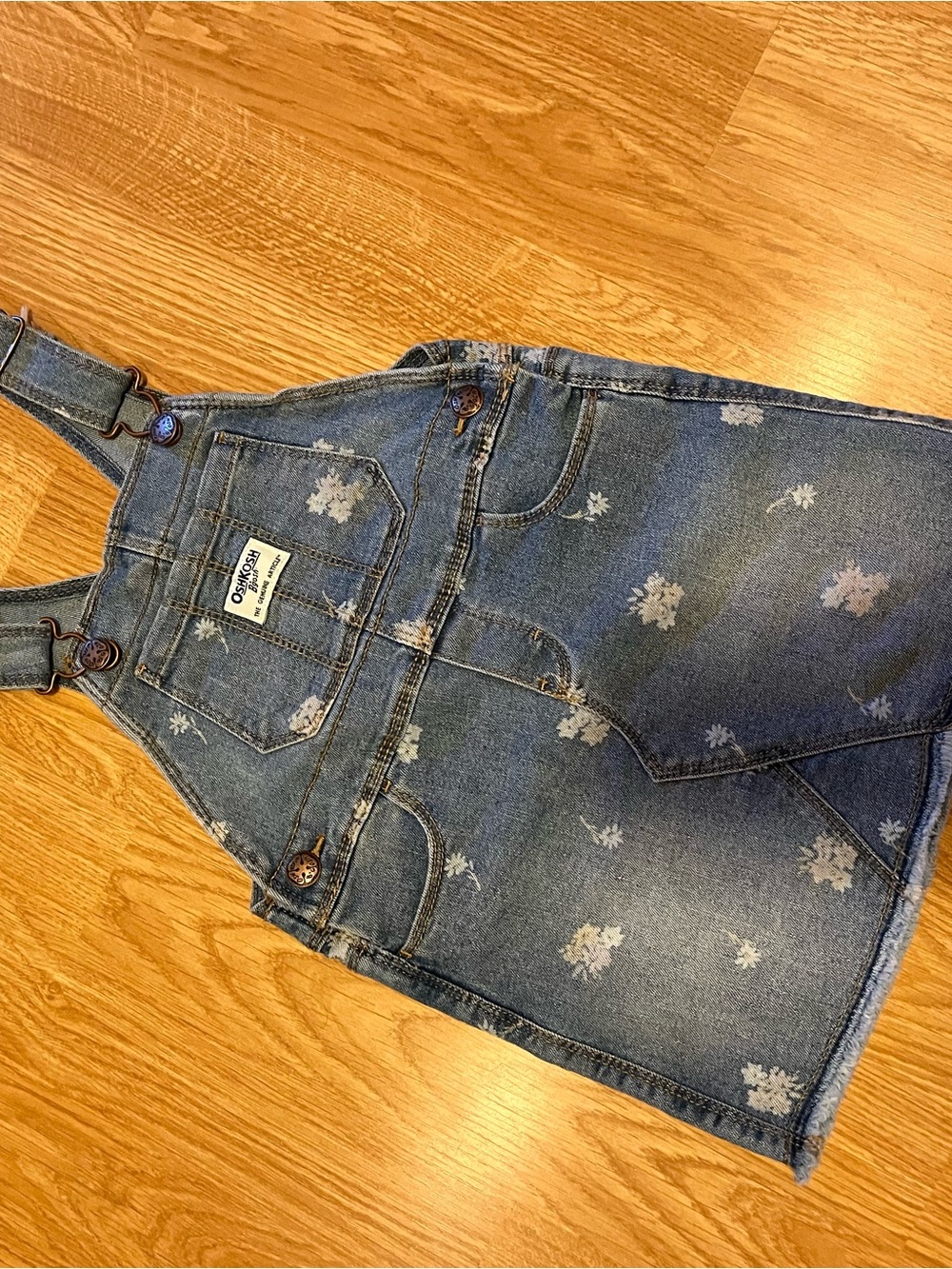 OshKosh Denim Overall Dress with Floral Print - Blue